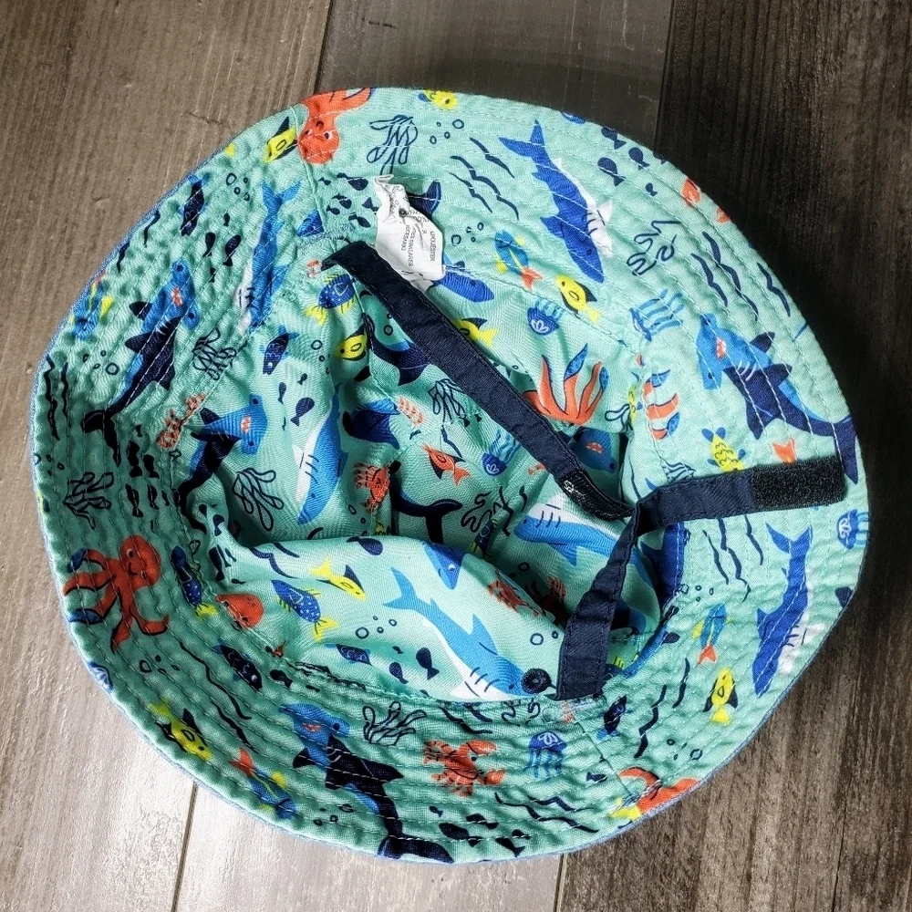 Cat & Jack Nautical Blue Reversible Bucket Hat Baby Toddler EUC